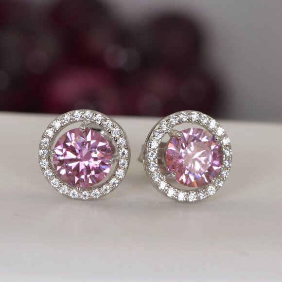 Certified 2ctw Real Pink Moissanite Diamond Brilliant Earrings NEW - Picture 2 of 4